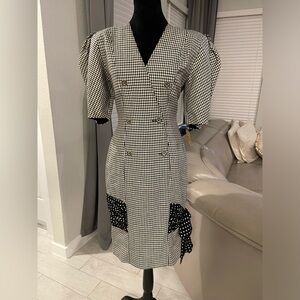 NWT vintage Liancarlo $775 gingham padded shoulder blazer dress US 6